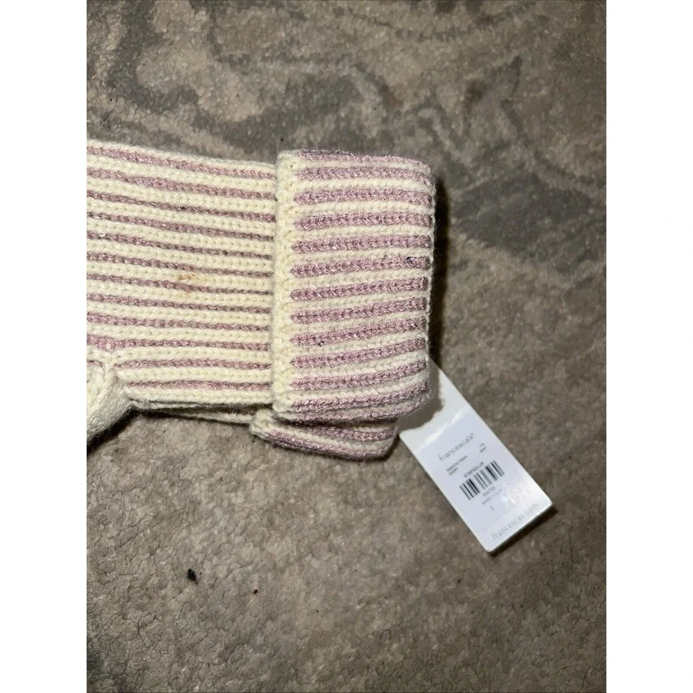 New Women's Francesca's‎ Stripedlur Mittens Ivory Pink Warm One Size